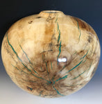 WT #146, Hollow Form Vessel from Spalted Cottonwood with Malachite inlay.