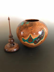 WT #52, Hollow Form Vessel from Peach with Malachite inlay