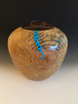 WT #87, Hollow Form Vessel from Spalted Silver Maple and Walnut with Turquoise and Jet inlay.