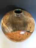 WT #152, Hollow Form Vessel from Beetle Killed Ponderosa Pine with Malachite and Jet inlay.