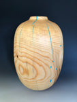 WT #163, Hollow Form Bottle from Beetle Killed Ponderosa Pine with Turquoise inlay.