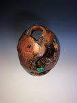 WT #125, Hollow Form Vessel from White Oak Root Burl with Malachite inlay.