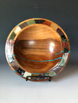 WT #119,  Bowl from Lambert Cherry with crushed turquoise inlay and 23 lapidary cabochons.
