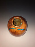 WT #60, Hollow Form Vessel from “Rich Lightered” Pondersa Pine & Turquoise inlay