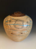 WT #87, Hollow Form Vessel from Spalted Silver Maple and Walnut with Turquoise and Jet inlay.