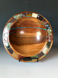 WT #119,  Bowl from Lambert Cherry with crushed turquoise inlay and 23 lapidary cabochons.