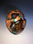WT #125, Hollow Form Vessel from White Oak Root Burl with Malachite inlay.