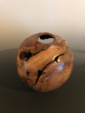 WT #88, Hollow Form Vessel from Spalted Crabapple Rootball with Malachite inlay.  Nfs