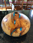 WT #72, Hollow Form Vessel from Spalted Aspen with Turquoise Inlay.  NFS