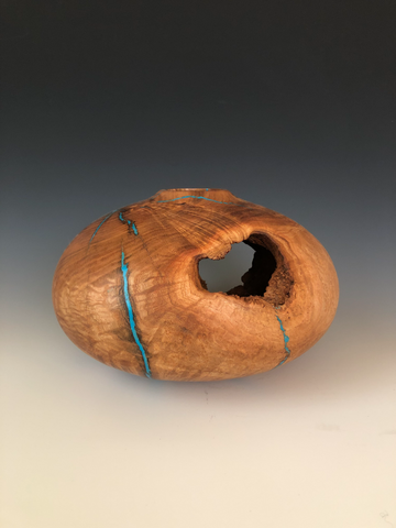 WT #68, Hollow Form Vessel from Tamarisk with Turquoise inlay.  SOLD